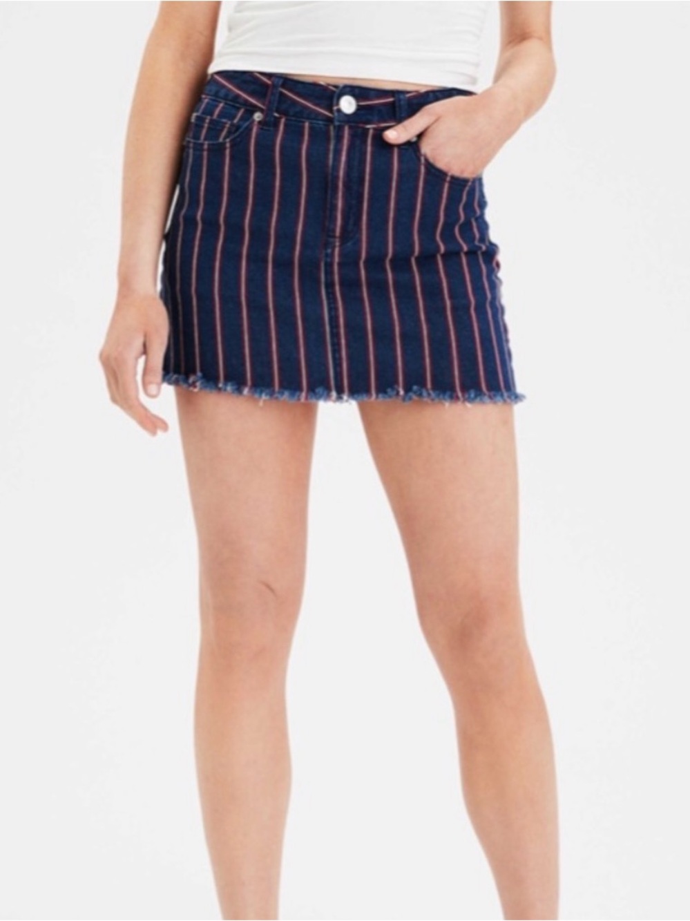 American Eagle Navy BLUE denim RED WHITE stripes mini skirt Sz 2
